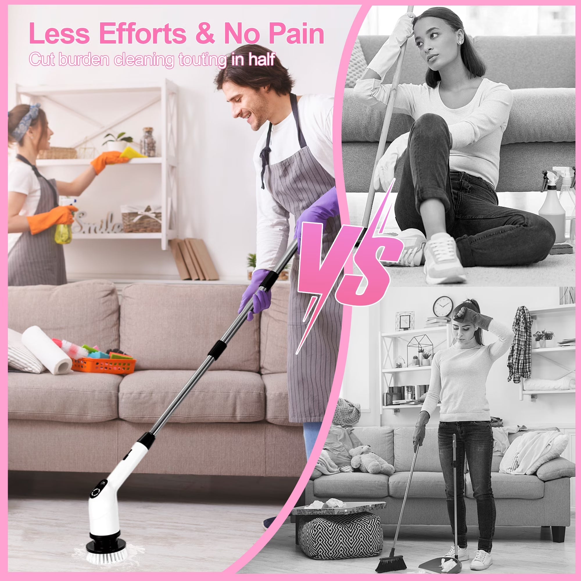 Electric Spin Scrubber,Cordless Cleaning Brush,Shower Cleaning Brush with 8 Replaceable Brush Heads, Power Scrubber 3 Adjustable Speeds,Adjustable & Detachable Long Handle,Voice Broadcast