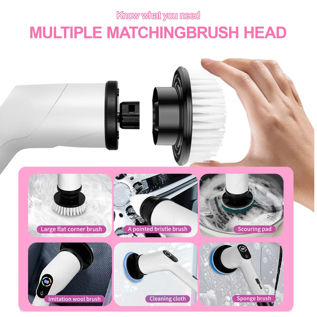 Electric Spin Scrubber,Cordless Cleaning Brush,Shower Cleaning Brush with 8 Replaceable Brush Heads, Power Scrubber 3 Adjustable Speeds,Adjustable & Detachable Long Handle,Voice Broadcast