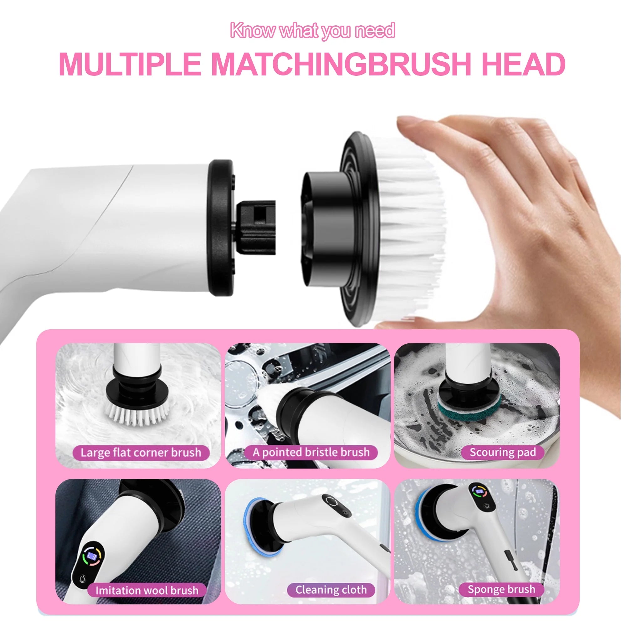 Electric Spin Scrubber,Cordless Cleaning Brush,Shower Cleaning Brush with 8 Replaceable Brush Heads, Power Scrubber 3 Adjustable Speeds,Adjustable & Detachable Long Handle,Voice Broadcast