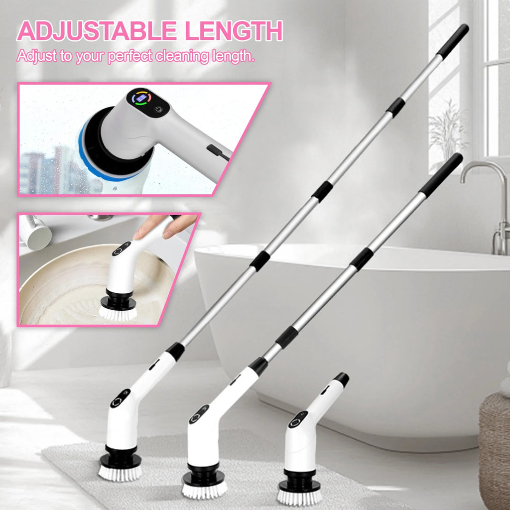 Electric Spin Scrubber,Cordless Cleaning Brush,Shower Cleaning Brush with 8 Replaceable Brush Heads, Power Scrubber 3 Adjustable Speeds,Adjustable & Detachable Long Handle,Voice Broadcast